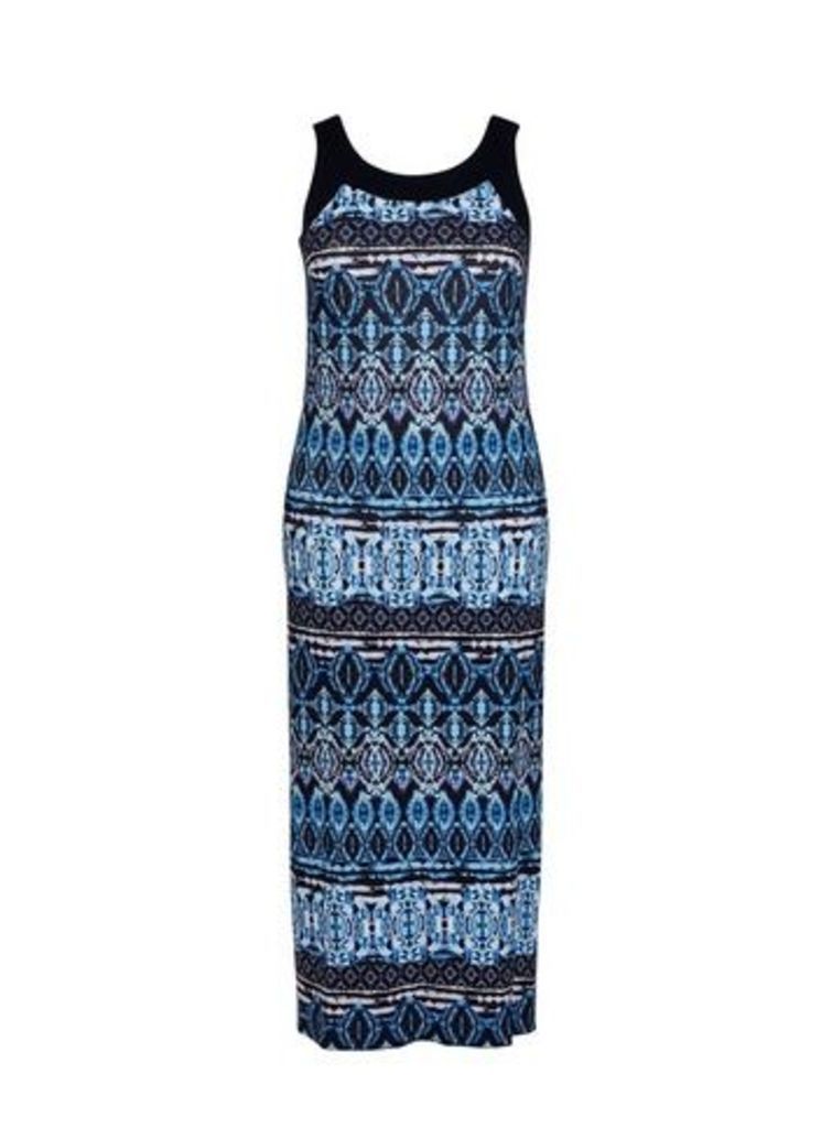 Blue Tie Dye Print Maxi Dress, Blue