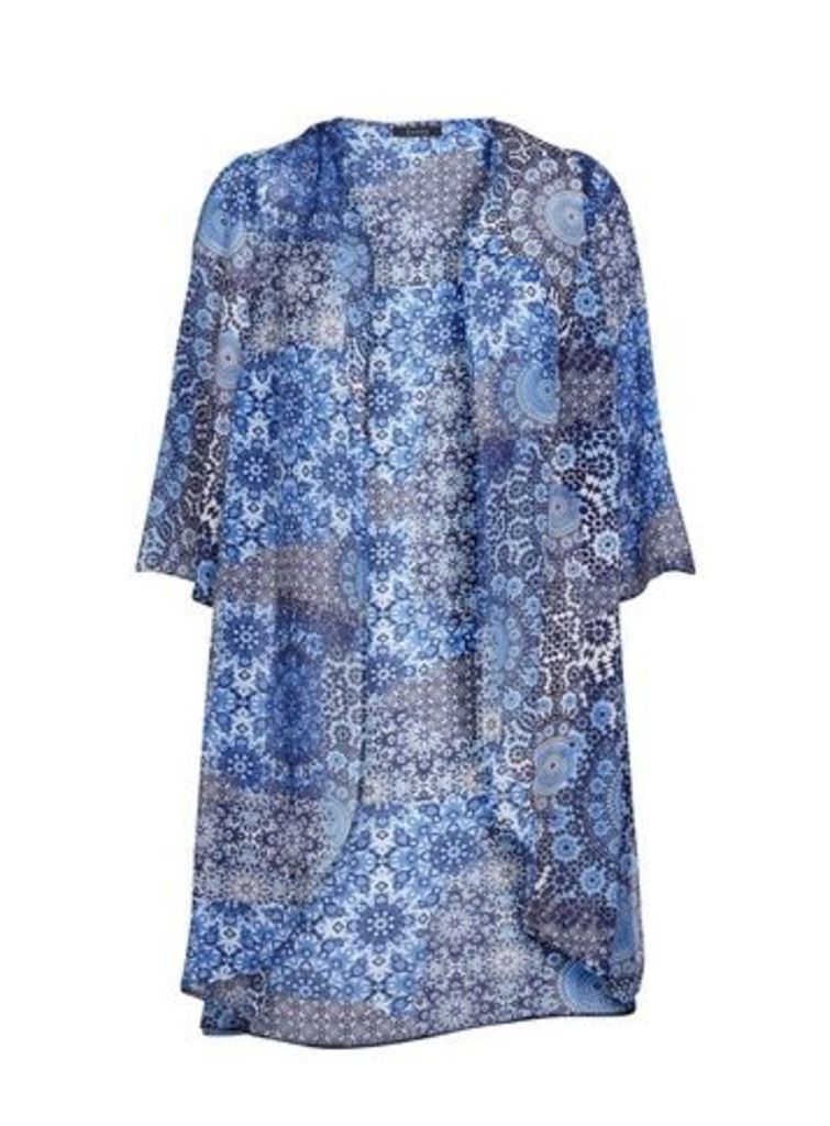 Blue Tile Print Kimono, Blue
