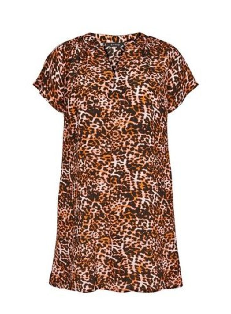 Brown Leopard Print Tunic Dress, Dark Multi