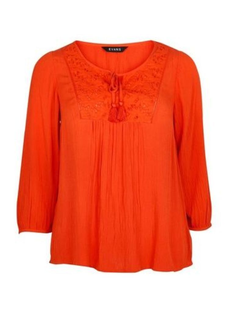 Orange Embroidered Blouse, Orange