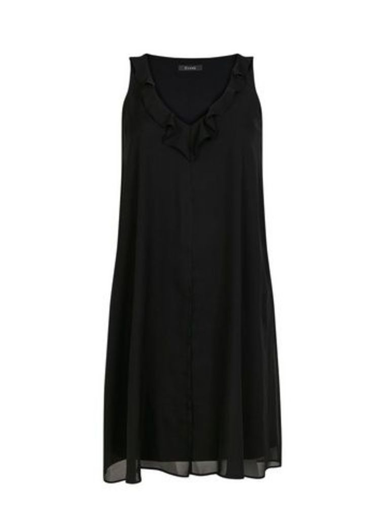 Black Frill Neck Split Front Dress, Black