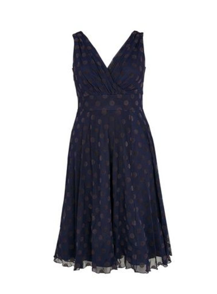 **Scarlett & Jo Navy Blue Spot Midi Dress, Navy