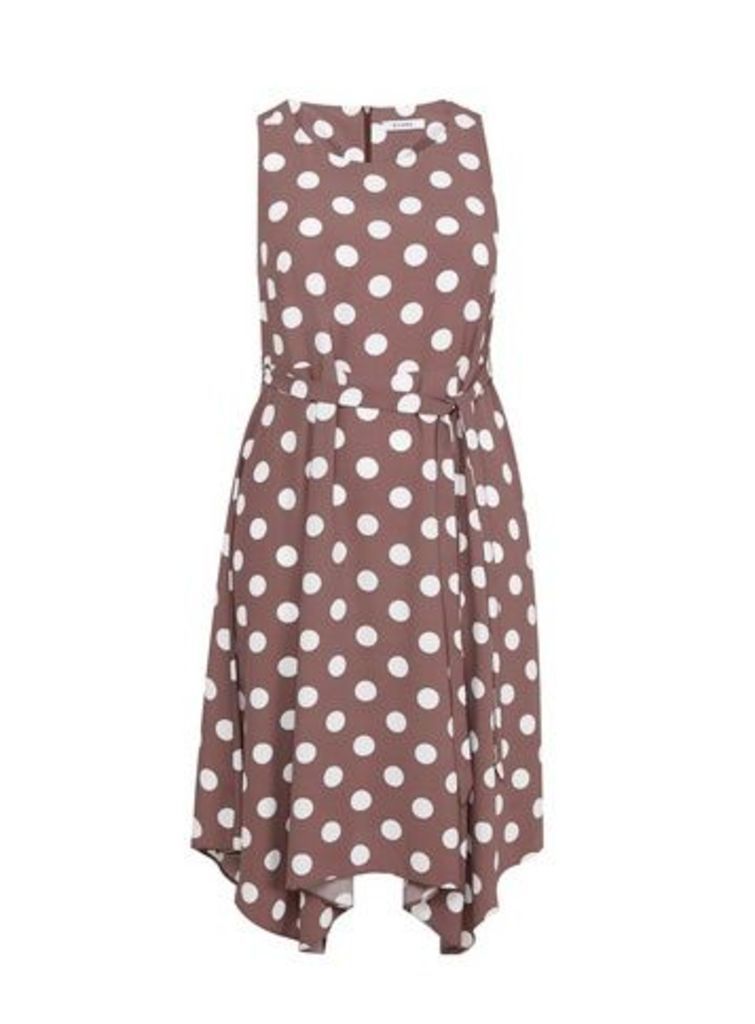 Taupe Spot Print Fit And Flare Dress, Taupe