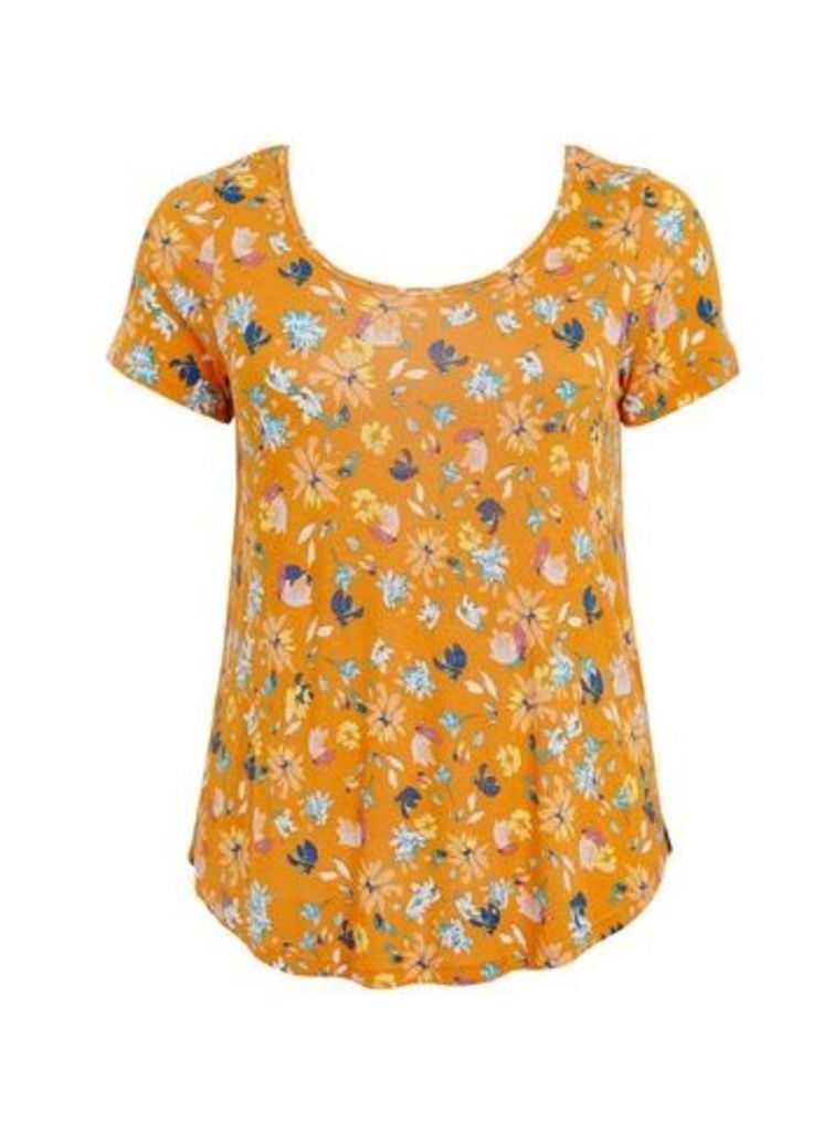 Orange Floral Print T-Shirt, Orange