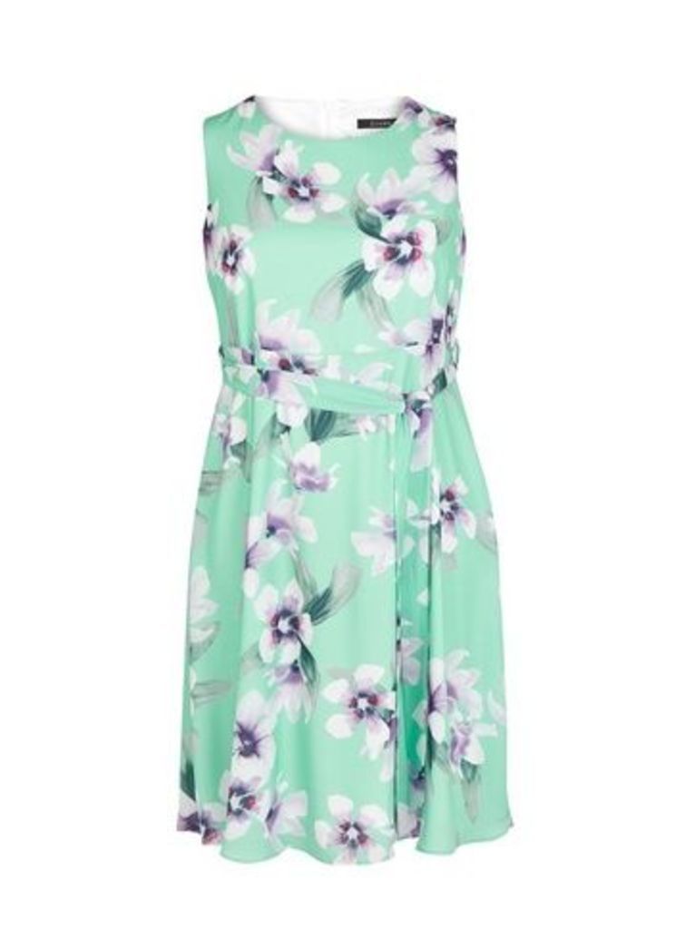 Mint Floral Print Fit And Flare Dress, Mint