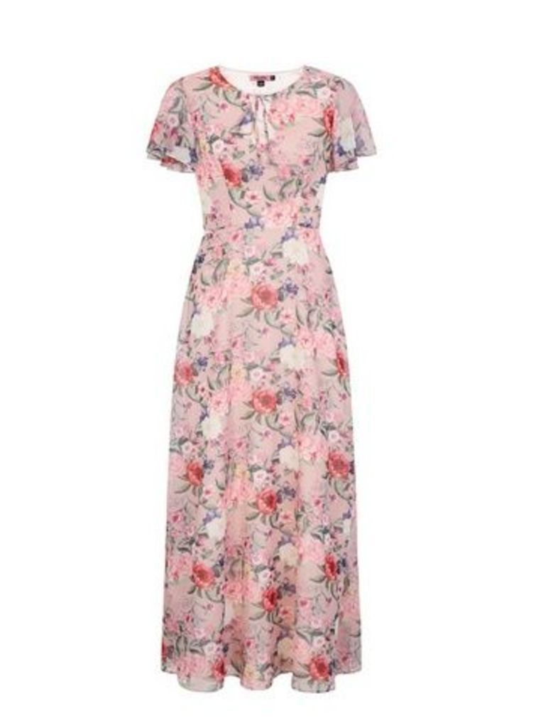 **Chi Chi London Pink Floral Maxi Dress, Pale Pink