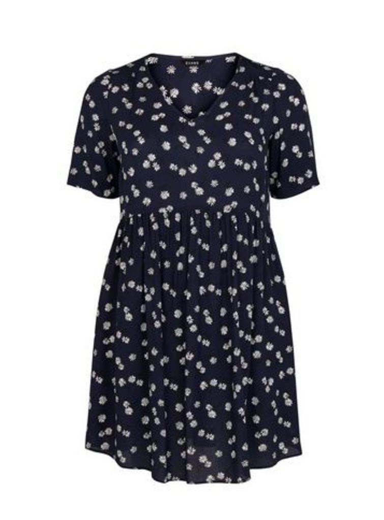 Navy Blue Floral Print Tunic Top, Navy