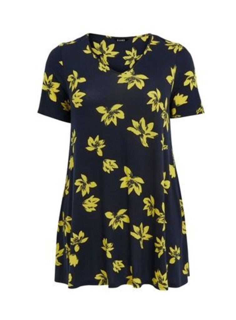 Navy Blue Floral Print Swing Tunic, Navy