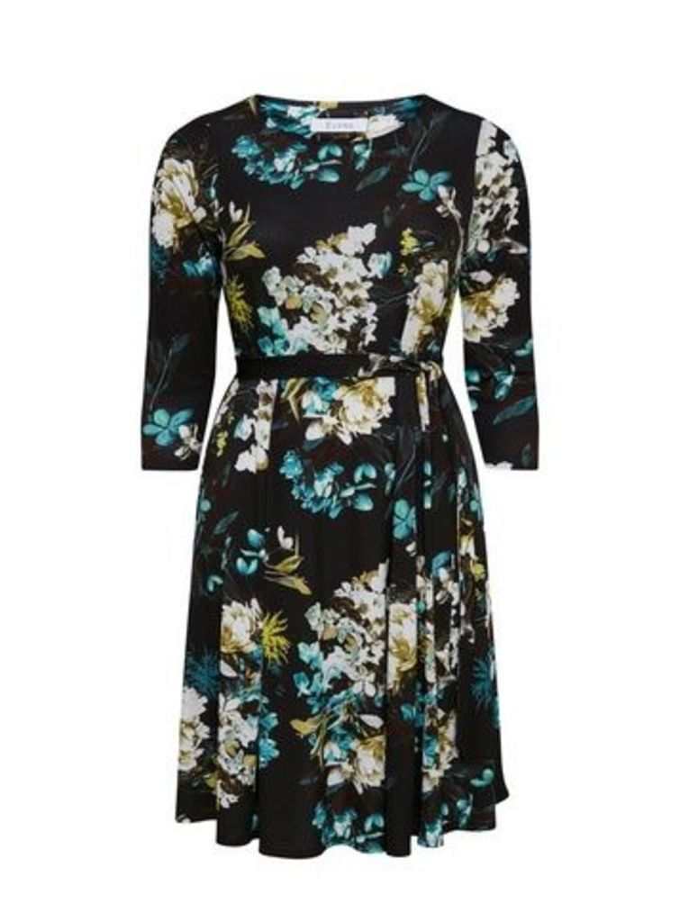 Black Floral Fit And Flare Dress, Teal