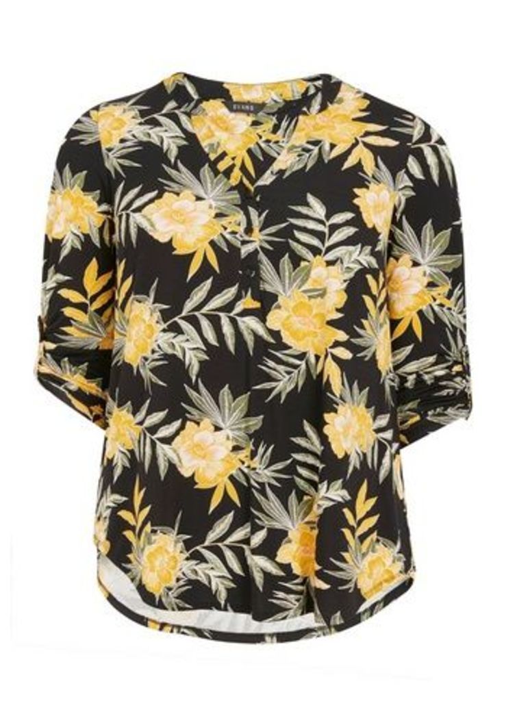 Yellow Floral Print Shirt, Dark Multi