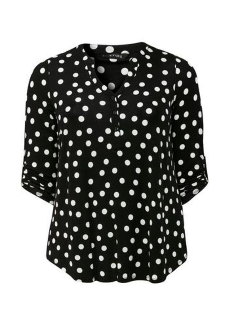 Black Polka Dot 3/4 Sleeve Shirt, Black/White