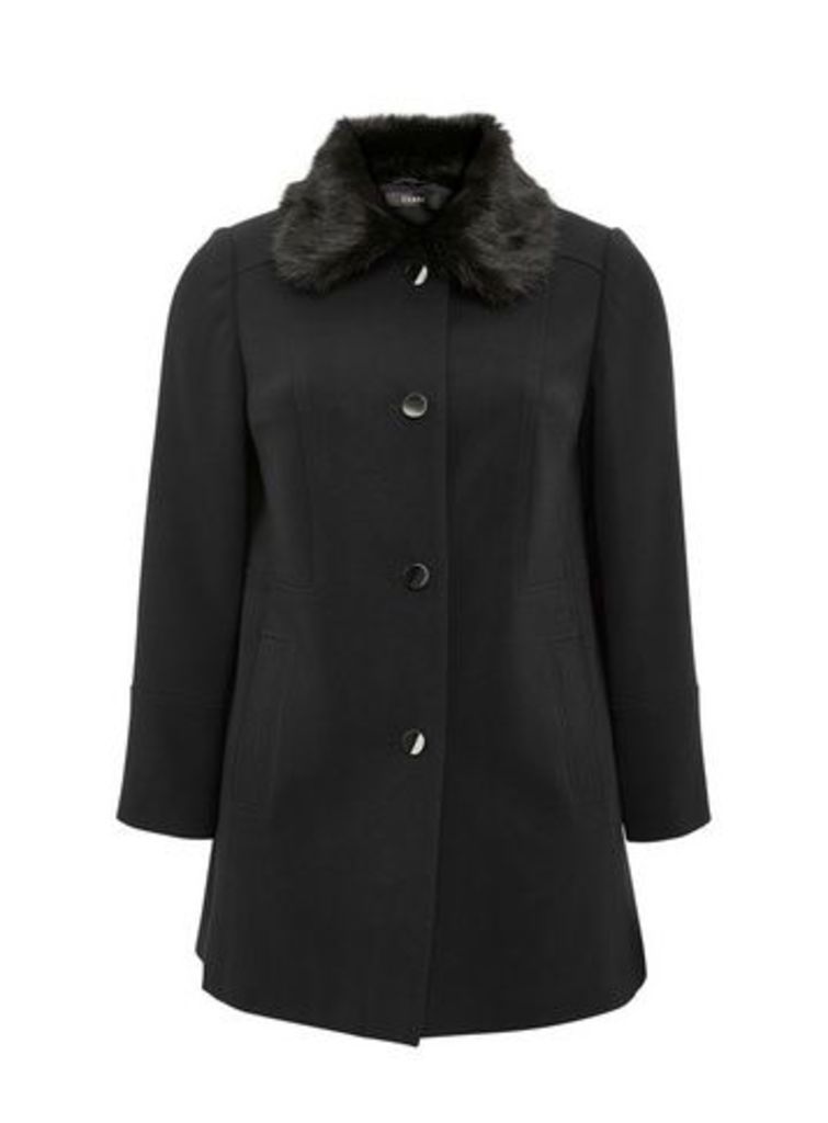 Black Faux Fur Collar Coat, Black