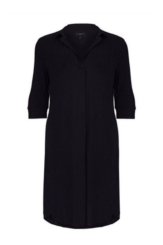 **Live Unlimited Black French Crepe Collared Shirt Dress, Black
