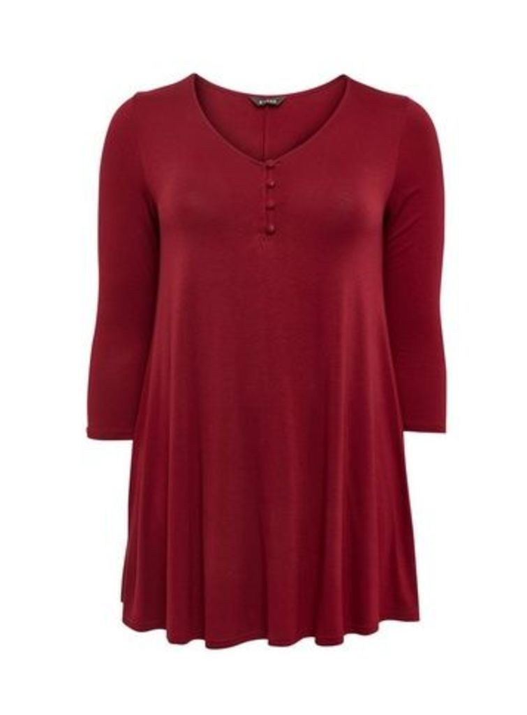 Berry Red Button Detail Swing Tunic, Berry