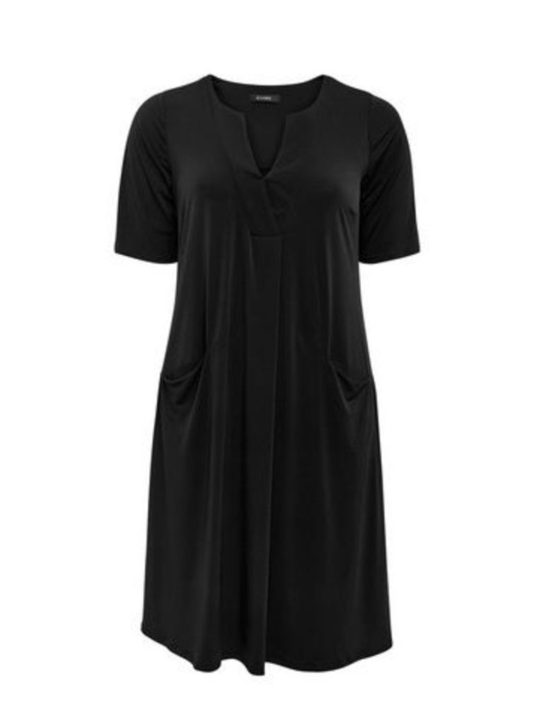 Black V-Neck Pocket Dress, Black
