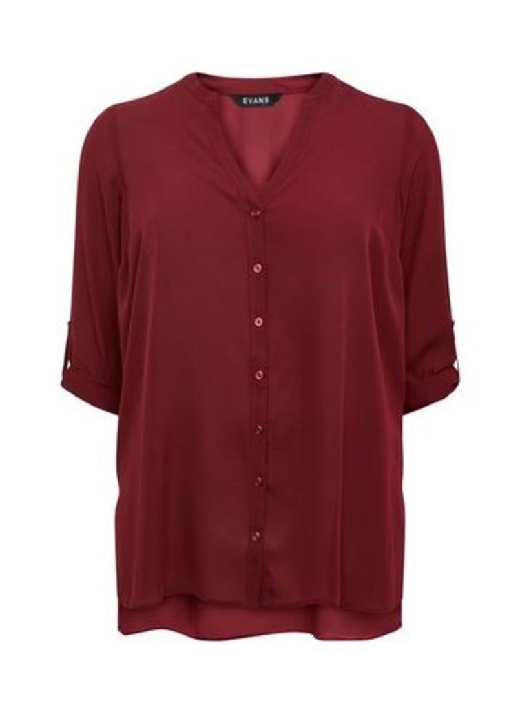 Red Button Front Detail Shirt, Wine