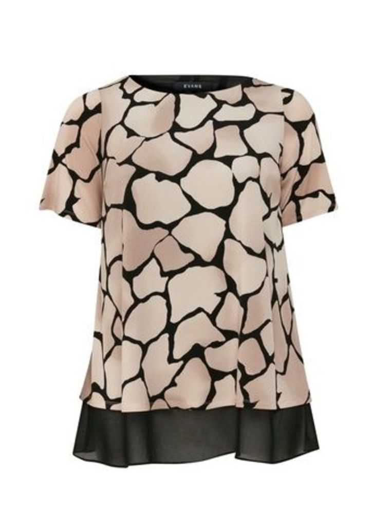 Neutral Pebble Print Overlay Top, Beige/Natural