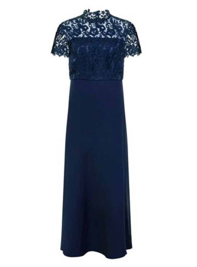 **Chi Chi London Navy Blue Lace Maxi Dress, Navy