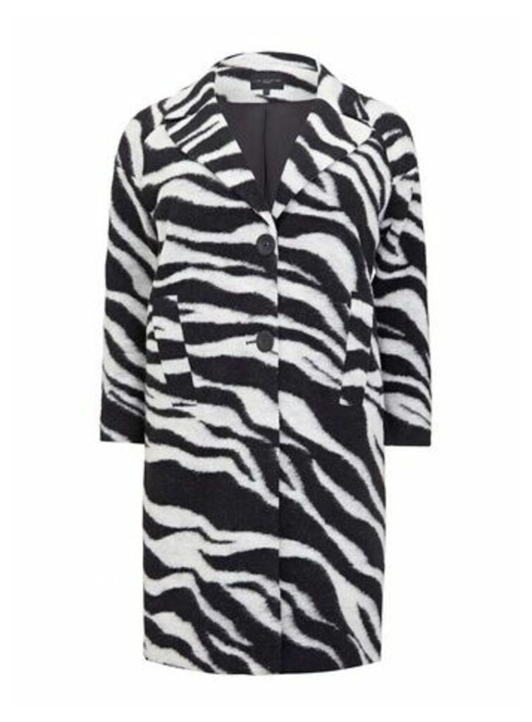 **Live Unlimited Zebra Printed Wool Mix Lined Coat, Black