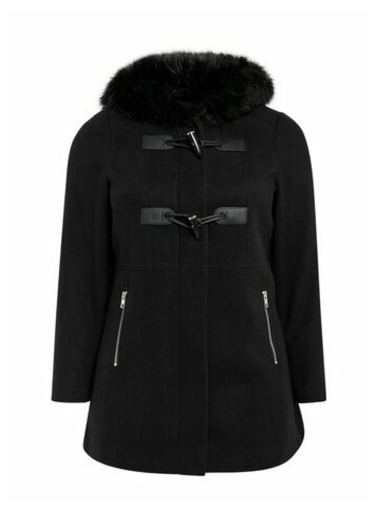 Black Faux Fur Hood Coat, Black