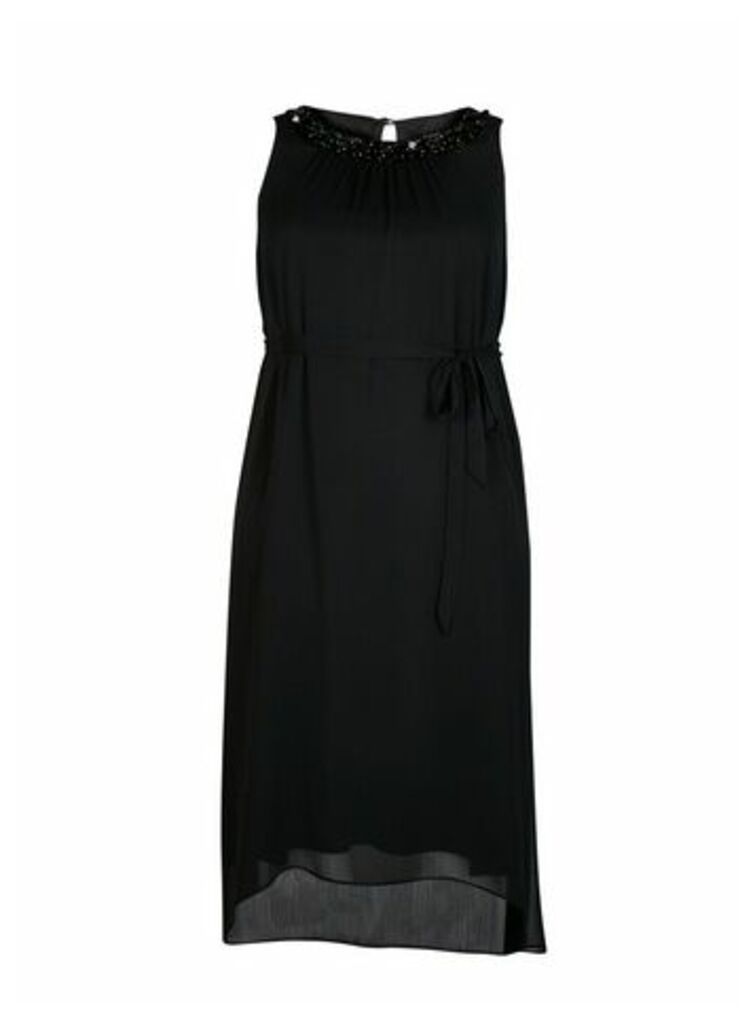 Boutique Black Sleeveless Embellished Trim Dress, Black