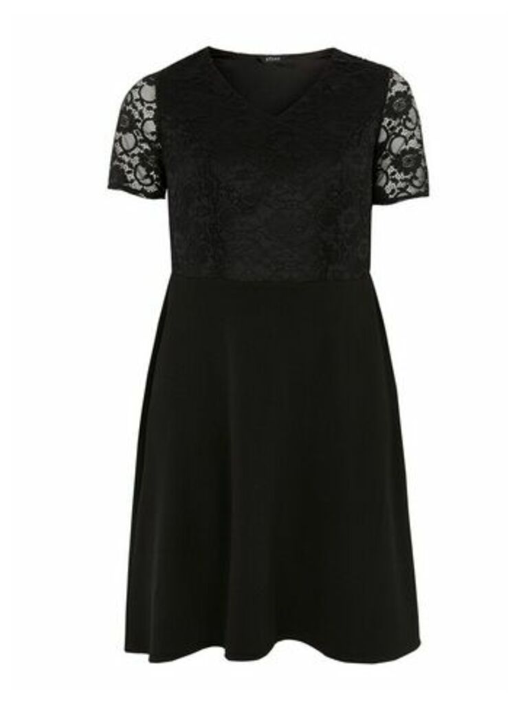 Black Lace Fit And Flare Dress, Black