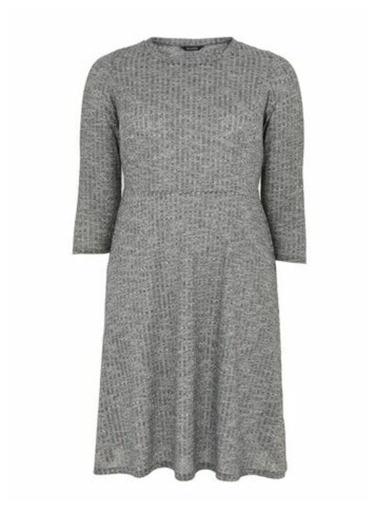 Grey Ribbed Fit And Flare Dress, Grey