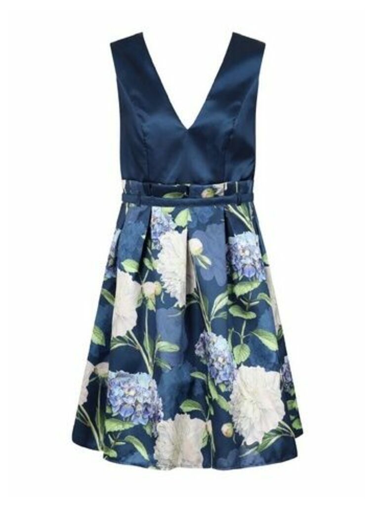 **Chi Chi London Navy Blue Floral Print Midi Dress, Navy