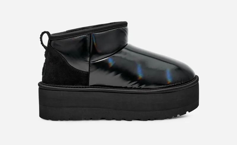 UGG® Ultra Mini Platform Hi Shine Boot in Black, Size 8, Leather