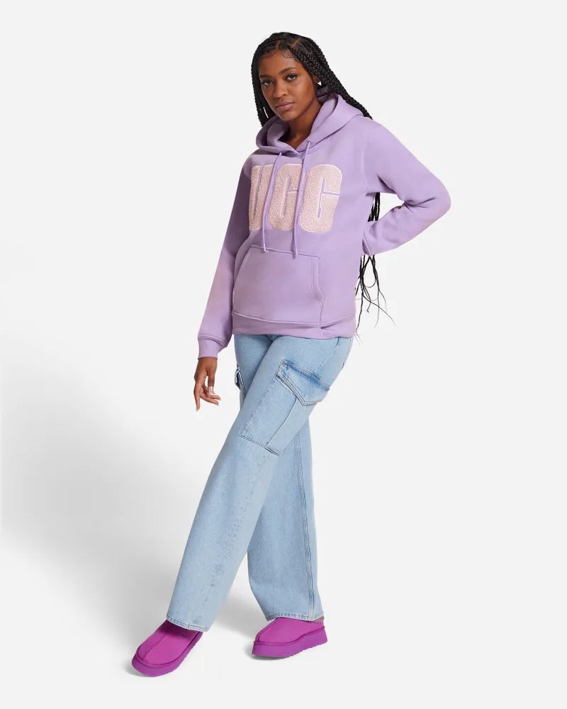 UGG® Rey UGG fluff Logo Hoodie for Women in Purple Jade, Size Large, Cotton Blend