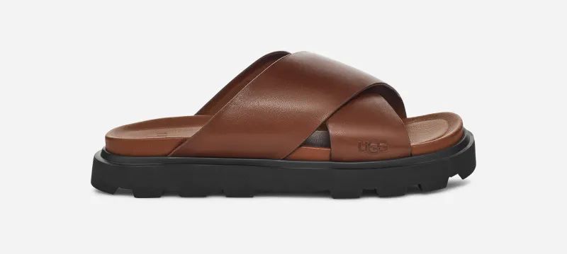 UGG® Capitelle Crossband Slide for Women in Brown, Size 3, Leather