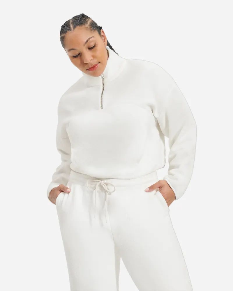 Cassady Micro UGG® fluff Halfzip Sweater in Nimbus, Size Medium