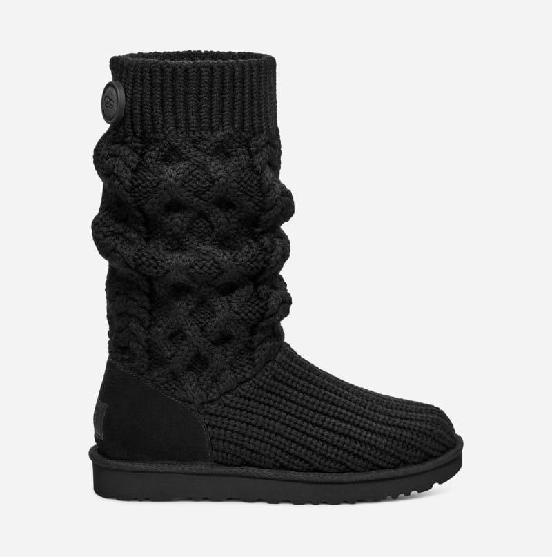 UGG® Classic Cardi Cabled Knit Boot in Black, Size 7, Leather
