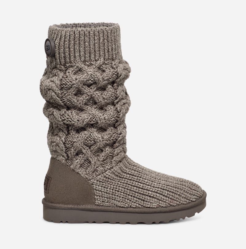 UGG® Classic Cardi Cabled Knit Boot in Grey, Size 8, Leather