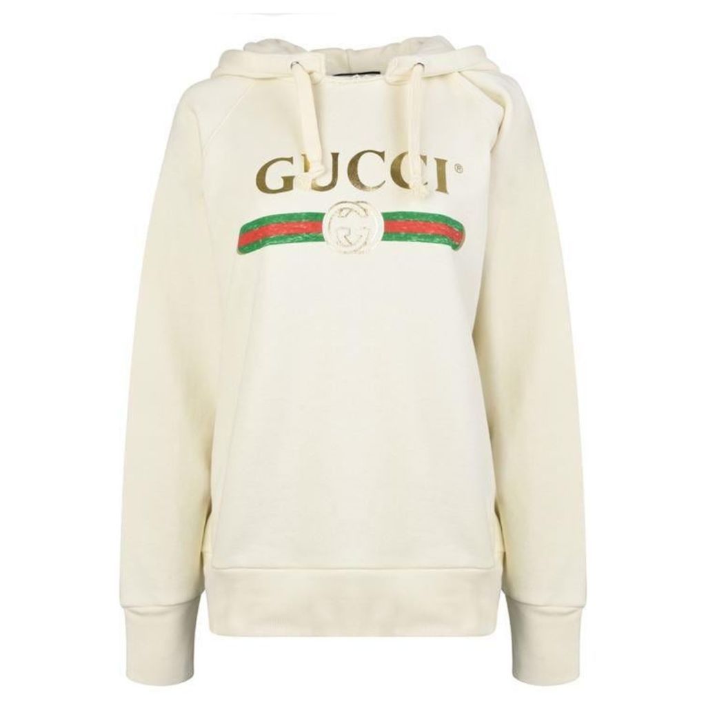 Gucci Embroidered Fake Logo Hooded Sweatshirt