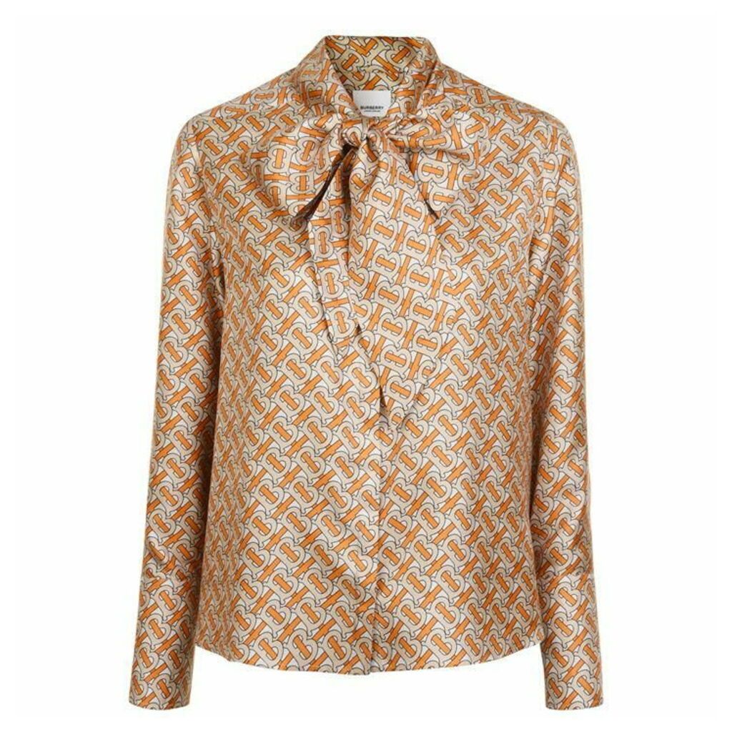 Burberry Monogram Printed Pussy Bow Blouse