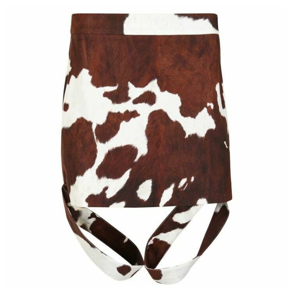 Burberry Animal Print Cotton Linen Midi Skirt