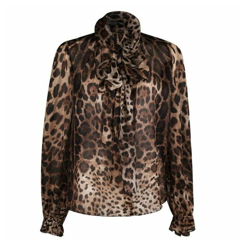 Dolce and Gabbana Leopard Bow Blouse