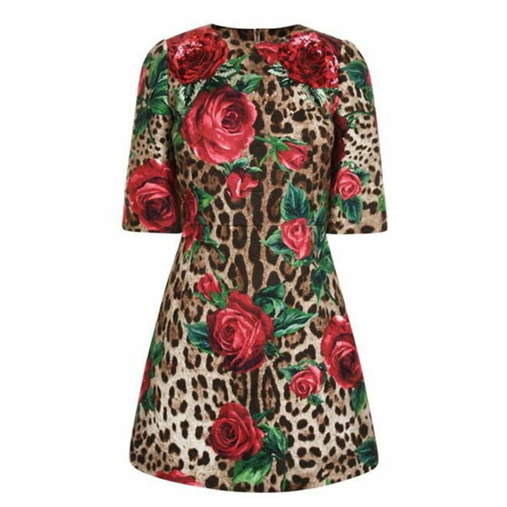 Dolce and Gabbana Leopard Print Rose Dress