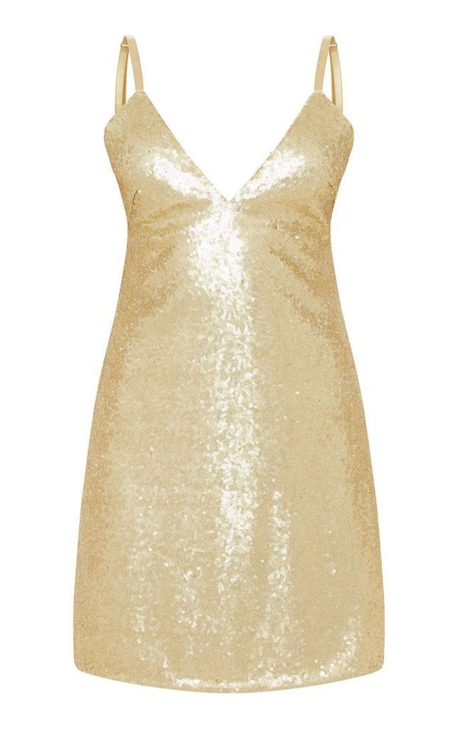 Petite Champagne Strappy Sequin Shift Dress, Yellow