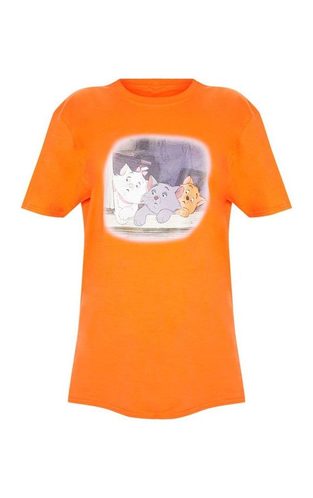 Orange Aristocat Printed Oversized T shirt, Orange