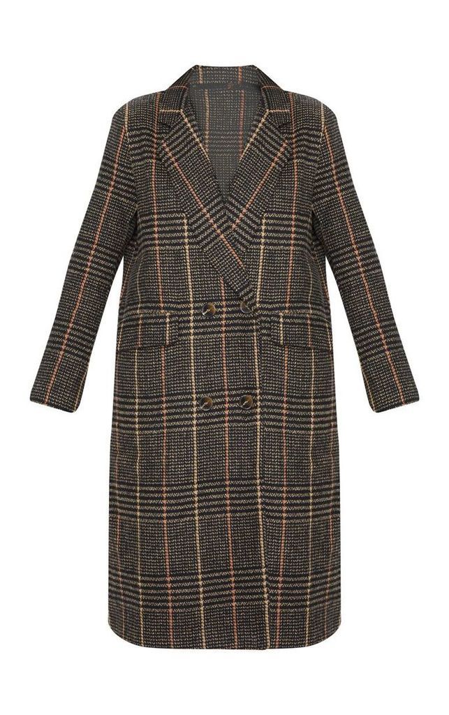 Brown Oversized Check Coat, Brown