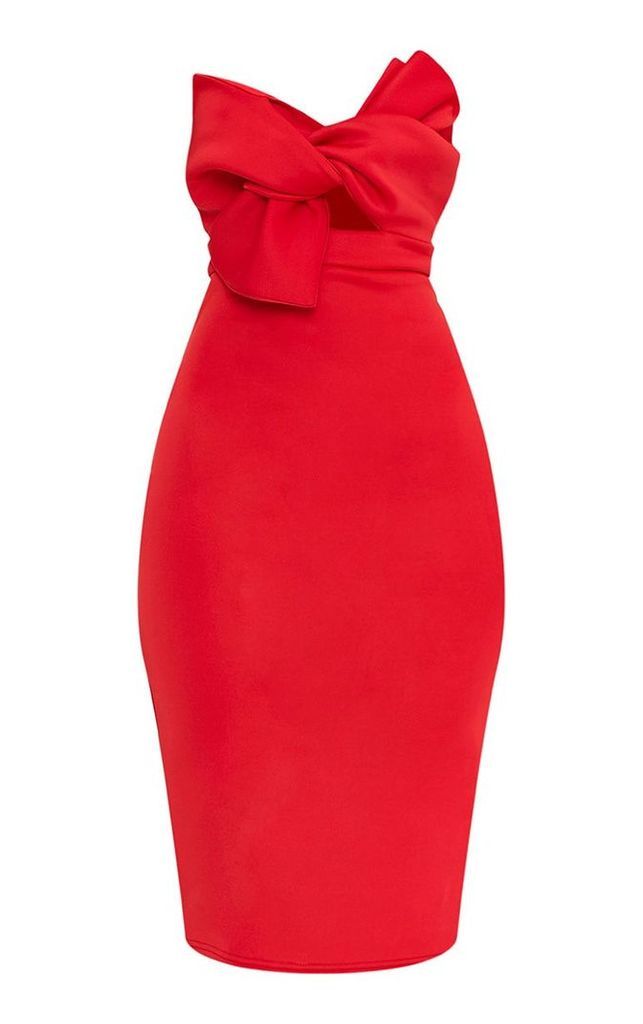 Elisse Red Bow Detail Scuba Midi Dress, Red