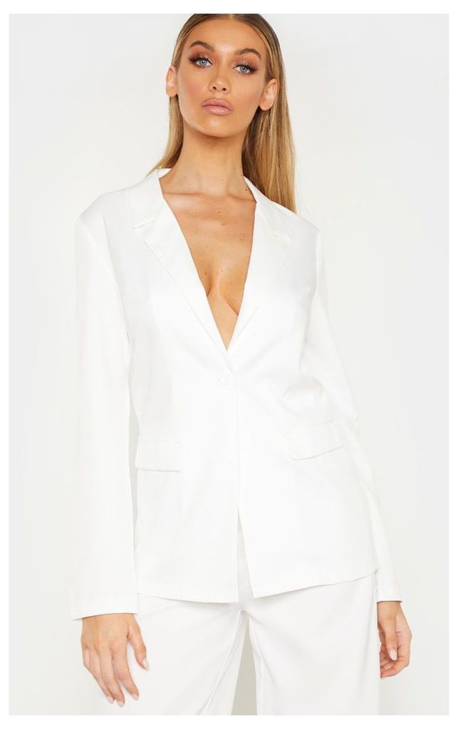 Tall White Oversized Woven Suit Blazer, White