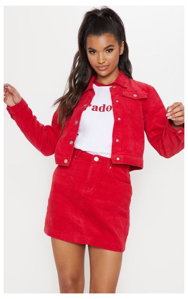 Red Jumbo Cord Cropped Jacket, Red