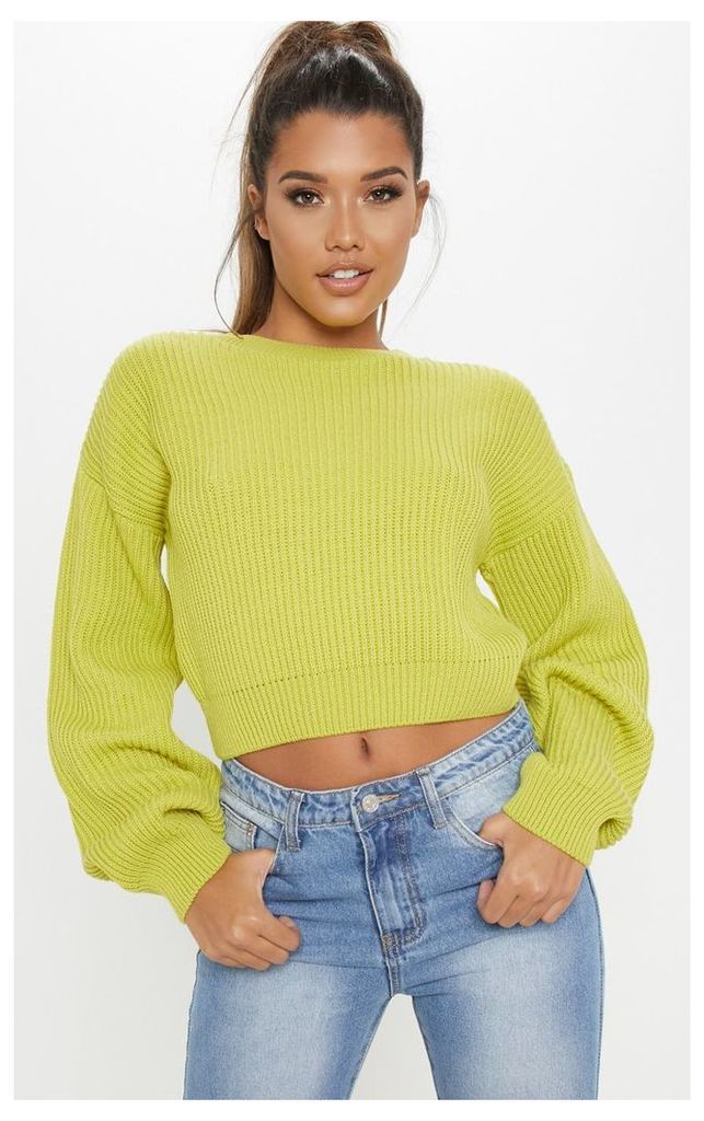 Lime Wide Sleeve Knitted Jumper, Green