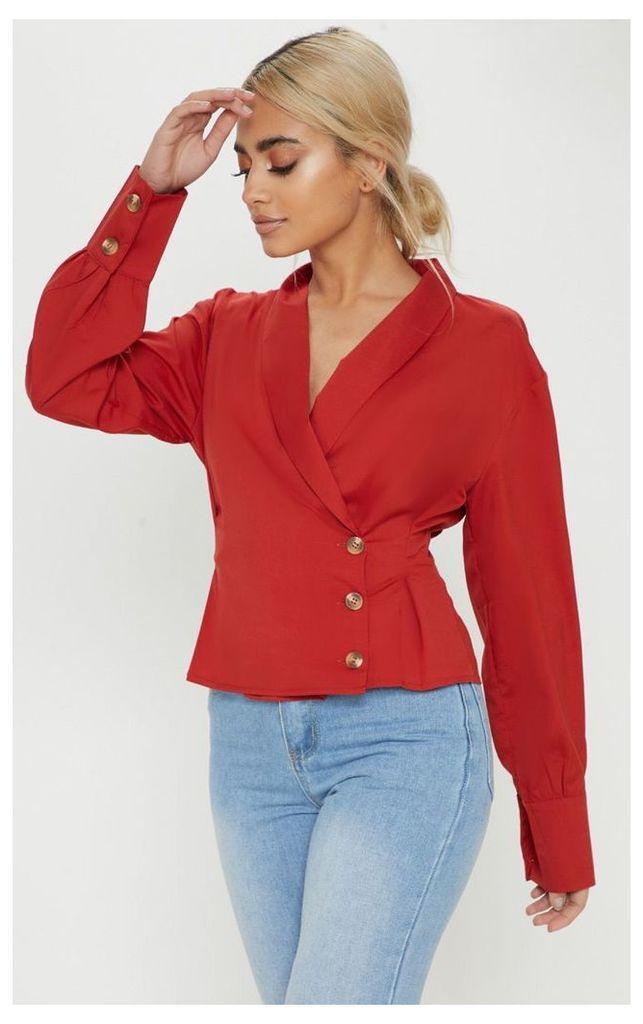 Petite Red Button Front Blouse, Red