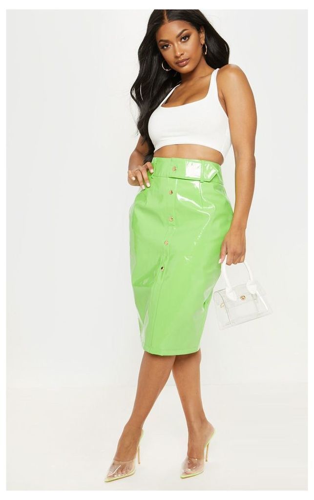 Shape Neon Lime PU Button Front Midi Skirt, Neon Lime