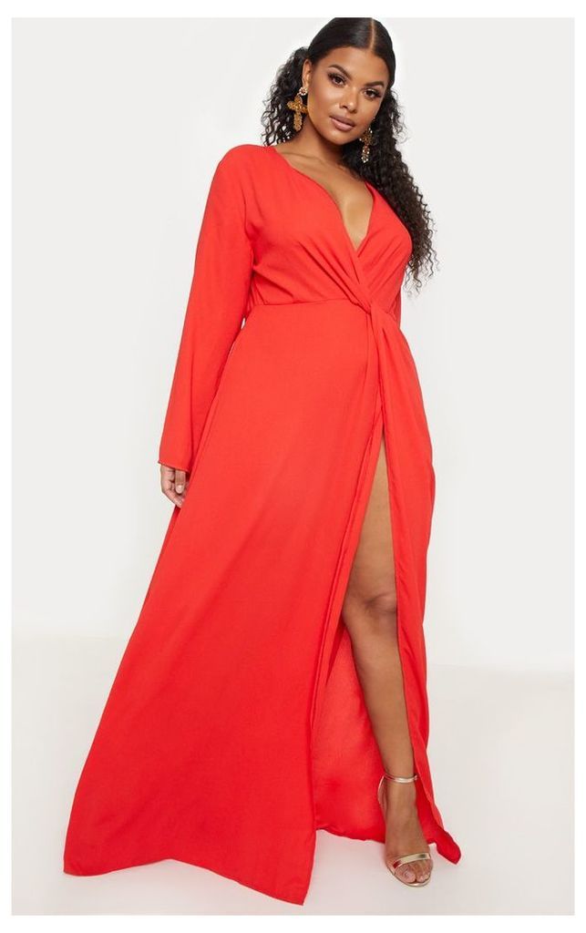Plus Red Twist Front Maxi Dress, Red