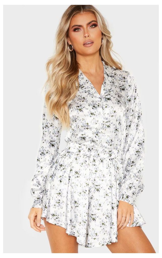 Tall White Floral Button Detail Fitted Shirt, White